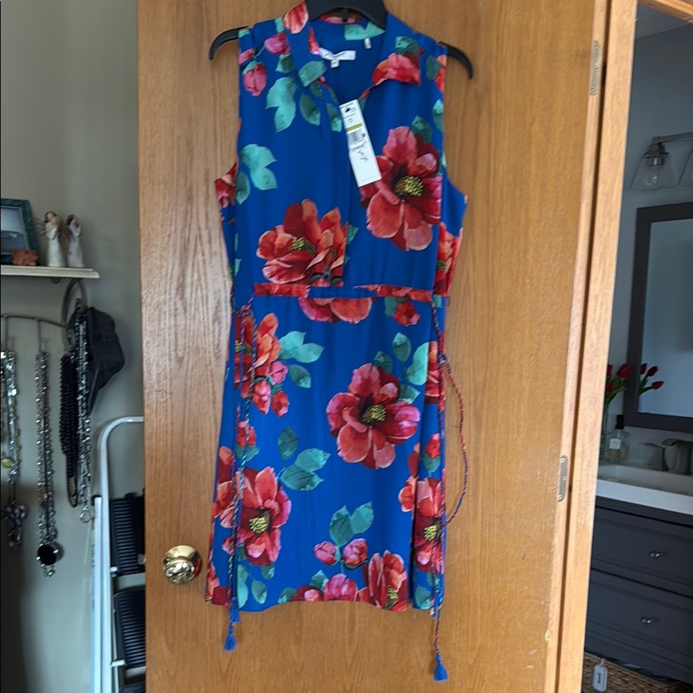 Foxcroft Blue Floral Sleeveless Dress